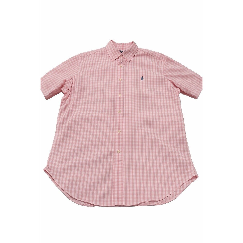 Polo Ralph Lauren Men's M Short Sleeve Button Down Gingham Check Shirt Pink".